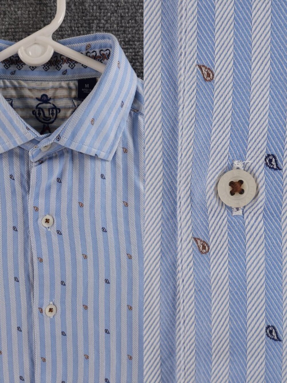 Robert Graham Medium All Cotton Blue Herringbone Geometric Pattern Long Sleeve